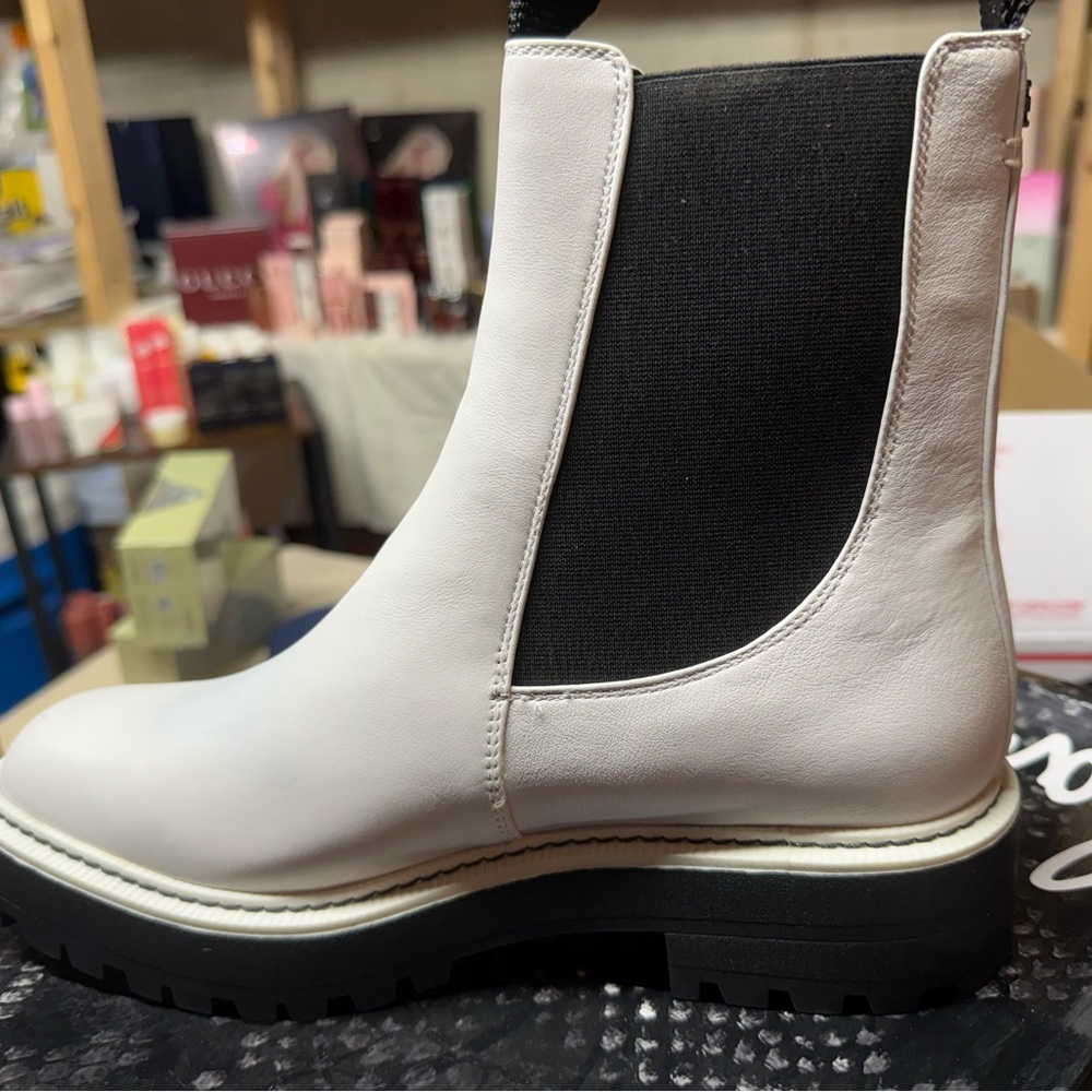 Sam Edelman White and Black Ankle Boots
